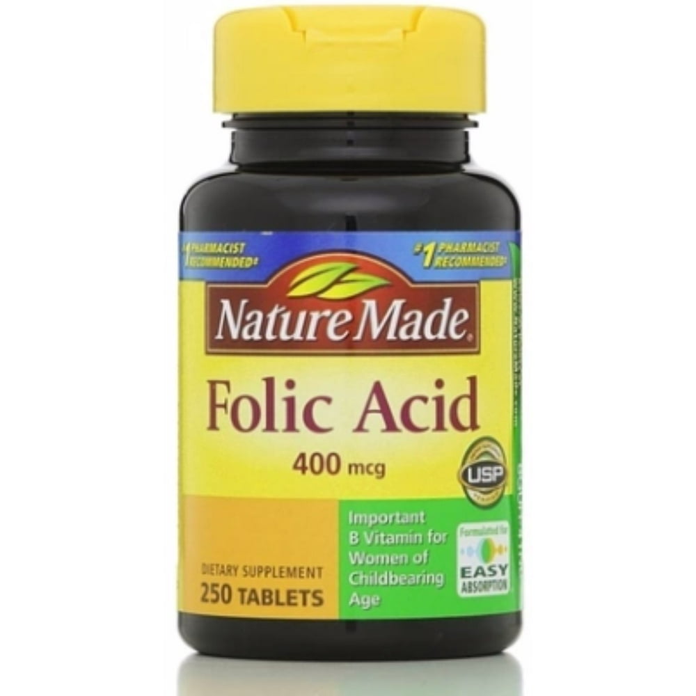 Nature Made Folic Acid 400 mcg Tablets 250 Each - Walmart.com - Walmart.com