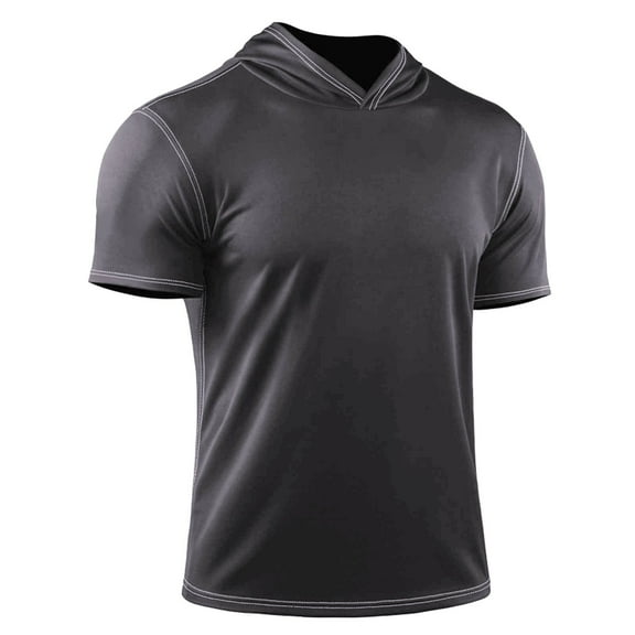 Dagegui Men's Gray Summer Hoodies Short Sleeve Hooded T-Shirt Lightweight Workout Muscle Gym Shirts Soft Comfy Daily Tee M