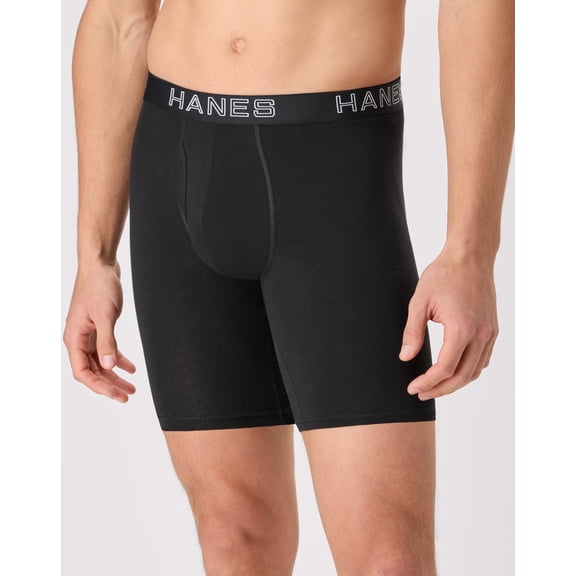 Hanes Core Stretch Men's Long Leg Boxer Briefs Pack - 6-Pack - Moisture-Wicking Cotton-Stretch Underwear Black XL