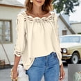 thumbnail image 2 of Mujer Media Manga Top Encaje Patchwork Ahueca Hacia Fuera Suelta Ajuste Color Puro Jersey Camisa Albaricoque XXL, 2 of 6