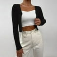 thumbnail image 3 of Baberdicy Chandails pour Femmes, Cardigan Court à Manches Longues Ouvert, Léger, Noir, 3 of 6