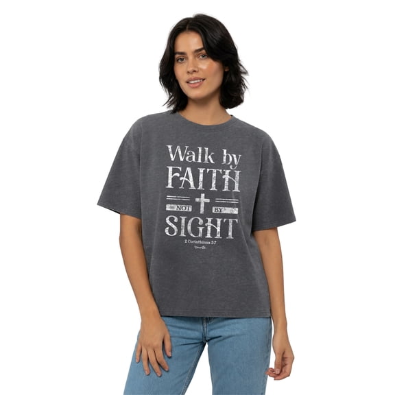 Blessed Girl Womens Short Sleeve T-Shirt Walk by Faith, Charcoal, SM