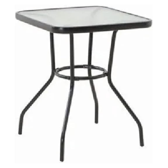 Outdoor Patio Bistro Table 24 Inch, Tempered Glass Top Dining Table, Black Squared Furniture for Backyard, Porch, Kitchen, Indoor/Outdoor Use