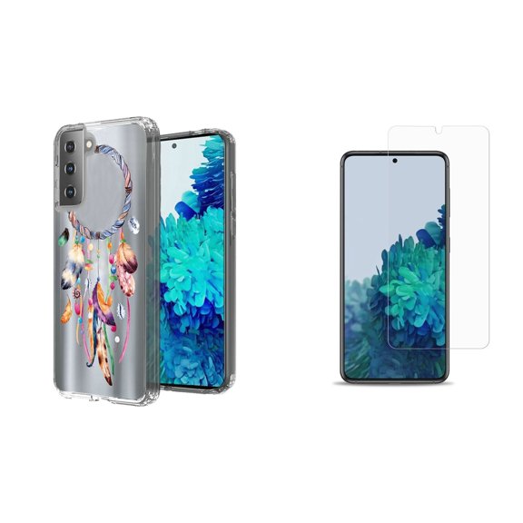 Bemz Hybrid TPU Case for Samsung Galaxy S21 Ultra with (2 Pack) Tempered Glass Screen Protectors and Touch Tool - Watercolor Dreamcatcher