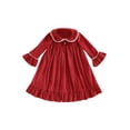 thumbnail image 1 of Faithtur Robe Fille Enfant Manches Longues Col à Revers Boutons Taille Haute Évasée Décontractée Fête Robe Rouge, 1 of 7