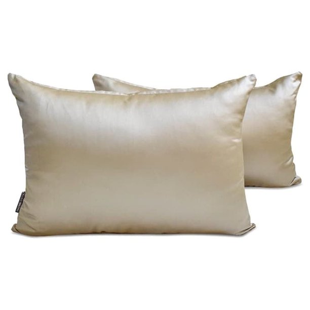Funda de cojín lumbar decorativa HomeCentric color champán, paquete de 2, 50 x 65 cm (20 x 26 pulgadas), funda de cojín rectangular lisa de satén, estilo moderno liso - Satén flameado color champán