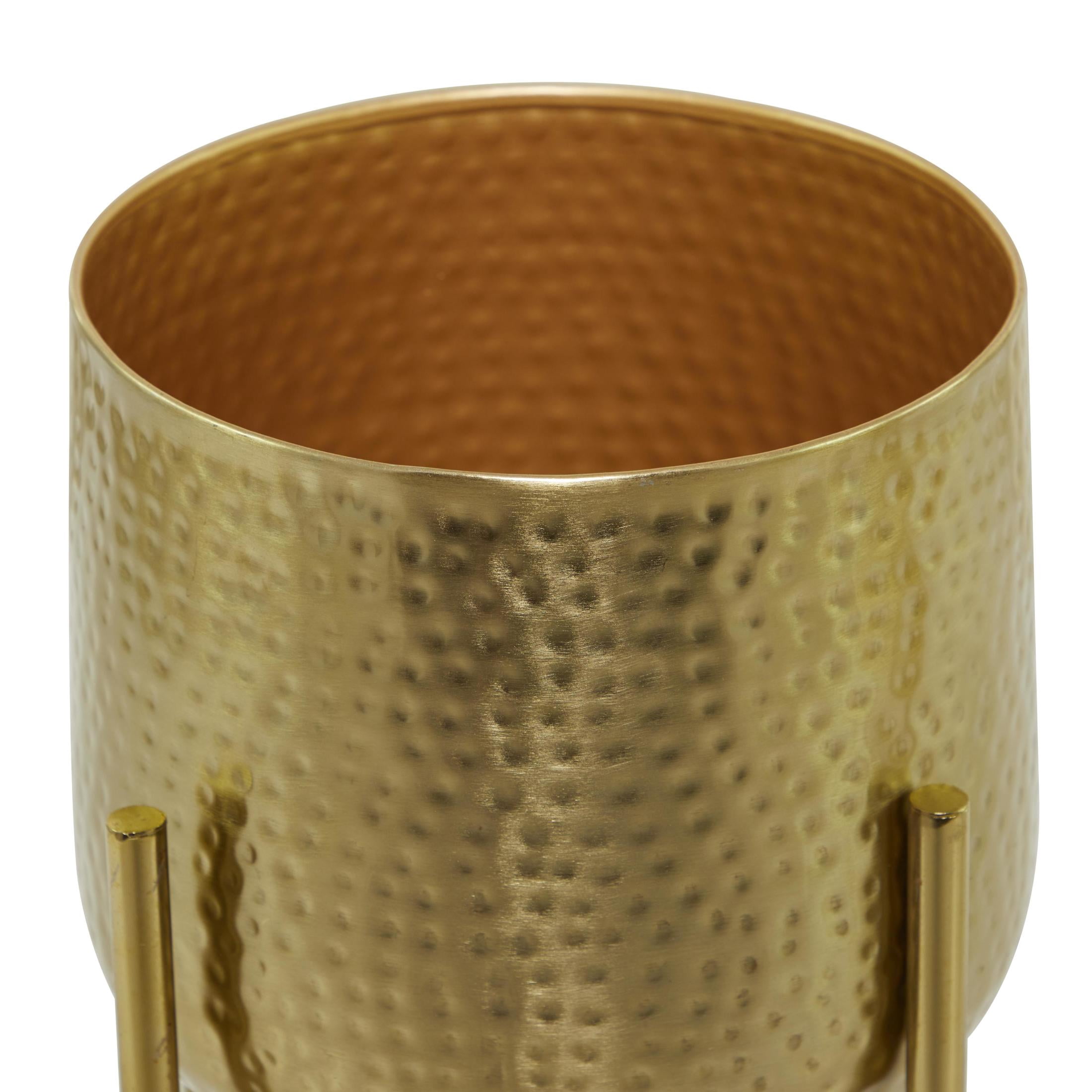 CosmoLiving by Cosmopolitan 17", 19"H Deep Recessed Hammered Dome Gold Metal Planter with Removable Stand (2 Count)