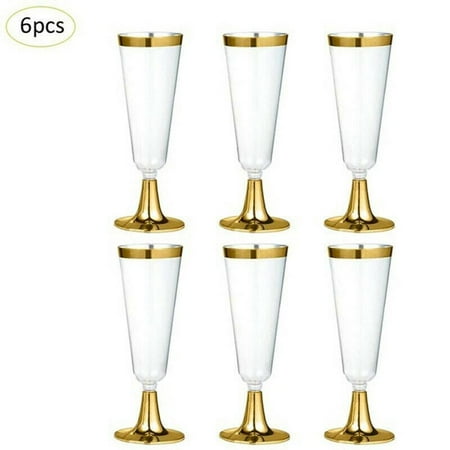 

Plastic Champagne Glass 6pcs Champagne Glass Bronzing Champagne Glass Goblet Cocktail Drinks Cup Rimmed Champagne Glass Festival Wedding New Year Party Cup 150ml