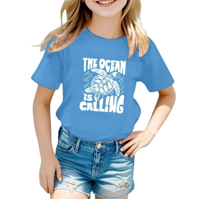 Hauts et Chemises pour Filles, T-Shirts Décontractés à Motif de Lettres Multicolores, Col Rond, Manches Courtes pour Confort et Style Jeunesse