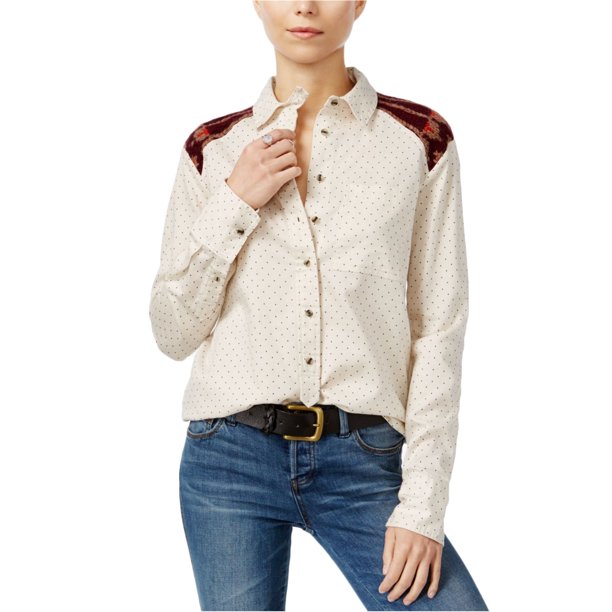 Free People - Camisa con botones para mujer, color salvia, color blanco hueso, pequeña Free People Camisa con botones