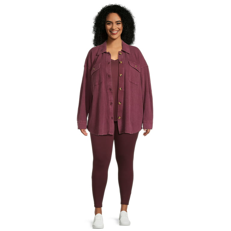 Terra & Sky Women's Plus Size Button Down Shirt Jacket Waffle Knit Shacket  