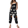 thumbnail image 5 of WTOBBY Women's Halloween Printed Jumpsuit, Retro Casual Loose Fit with Suspenders in Cotton Linen Blend, Great for Everyday Comfort and Fashion,Navy2XL, 5 of 6
