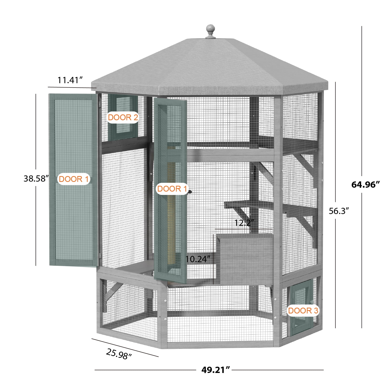 TIMHAKA 65" Catio Outdoor Cat Enclosure, Large Cat House w/ Waterproof Roof, Window Access, Multiple Platforms & Scratching Post for Multi-Cat Use, Gray