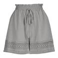 thumbnail image 4 of Hesxuno Womens Vacation Long Shorts Drawstring Ruffle Elastic Waist Shorts Crochet Hem Shorts Boho Holiday Travel Shorts Gray XL, 4 of 6