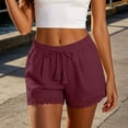 thumbnail image 5 of Loose Shorts Women Low Waist Shorts for Women Lace Trim Summer Shorts Elastic Waist Drawstring Loose Beach Bottoms with Pockets Wine S, 5 of 7