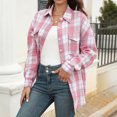thumbnail image 2 of Herrnalise Womens Flannel Shacket Jacket Casual Plaid Wool Blend Button Down Long Sleeve Shirt Fall Clothes Outfits 2024 Pink,XXL, 2 of 4