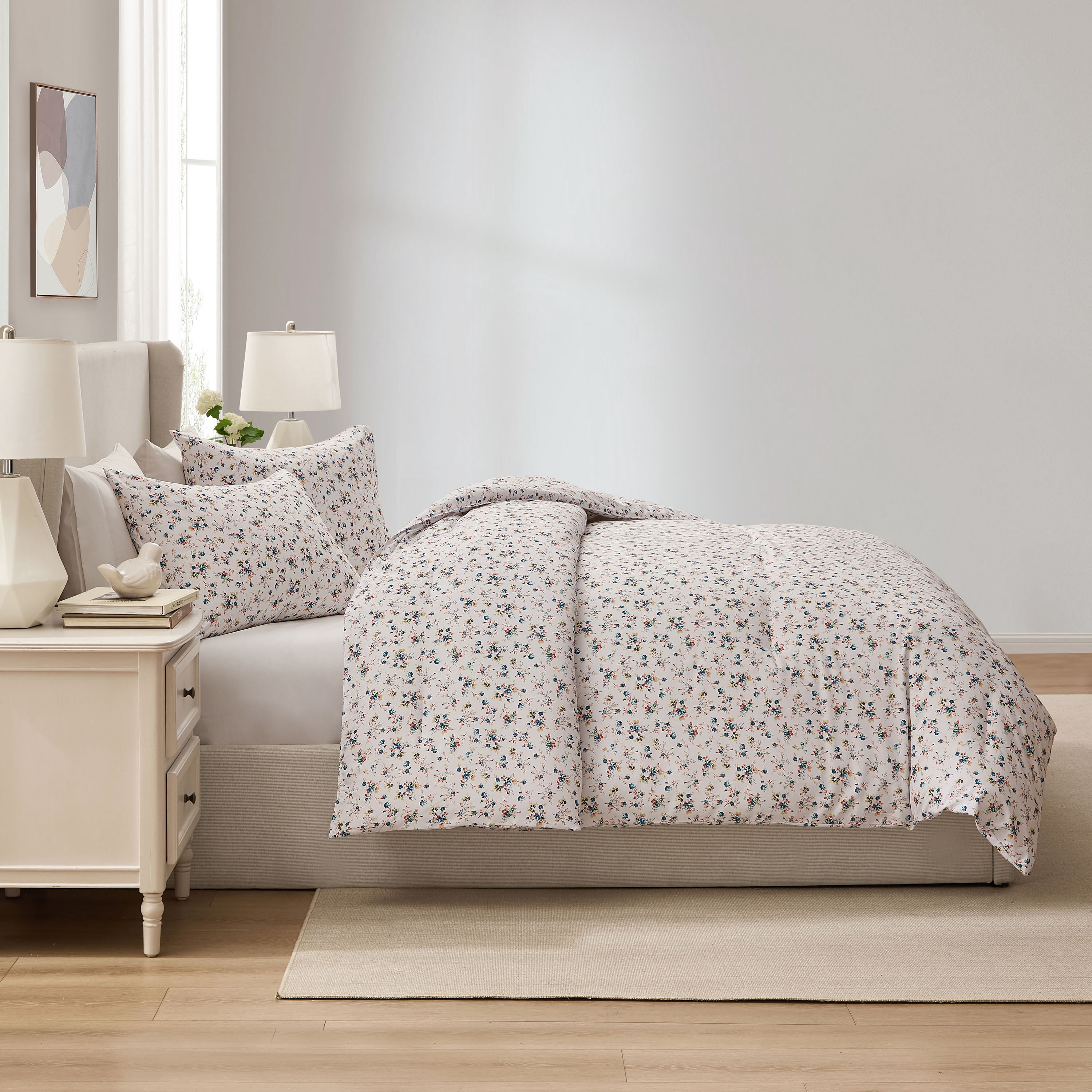 LammaLoe Full Size Comforter Sets, 3 Piece Floral Bedding Comforter Set with Sheets, Bed in a Bag, Blue Rose Duo