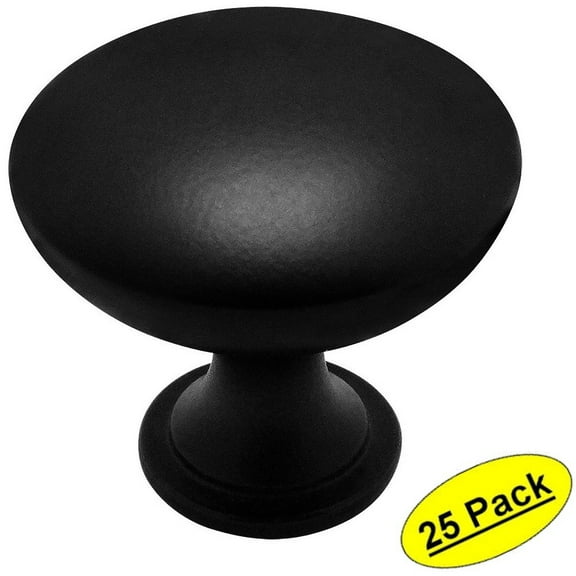 Cosmas 5305FB Flat Black Traditional Round Solid Cabinet Hardware Knob - 1-1/4" Diameter - 25 Pack