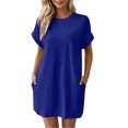 thumbnail image 2 of IUYRTFE Women's Short Sleeve T-Shirt Dress Round Neck Casual Pocket Loose Fit Midi Dress, 2 of 9