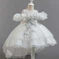 thumbnail image 4 of vigerkar Flower Girl's Long Dress Kids Lace Princess Puff Dress Wedding Birthday Party Dress (White, 2-3 Years), 4 of 9