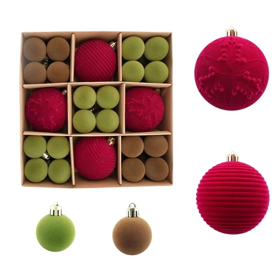 WEGFTDUOP 44 Pcs Velvet Christmas Balls Flocked Christmas Tree Ornaments Plastic Balls Xmas Decorative Hanging Ornaments Christmas Tree Decoration