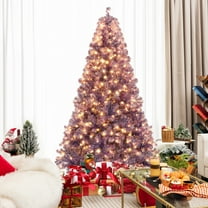 Gymax 7.5 FT Pre-Lit Tinsel Christmas Tree Artificial Xmas Tree w/ 1300 Lush Branch Tips