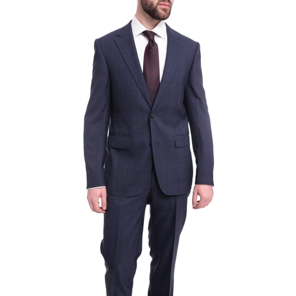 Napoli Slim Fit Textured Blue Black Plaid Half Canvassed Super 160s Wool Suit