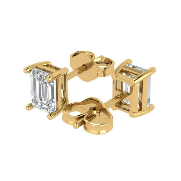 1.0 Ct Emerald Cut Studs Clear Moissanite 18K Yellow Solid Solid Gold Everyday Dainty Earrings Push Back
