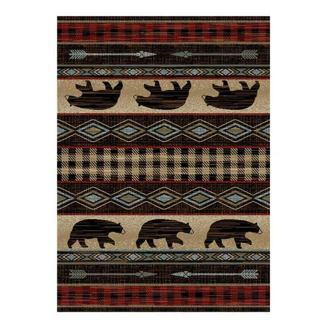 Tapis de Zone Lodge King Bear 2 Pi. 3 Po. x 7 Pi. 7 Po. Rouge