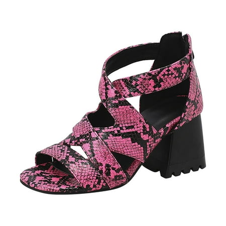 

YUHAOTIN High Heel Pumps Ladies Fashion Leather Snakeskin Hollow Open Toe Thick High Heel Back Zipper Roman Sandals Womens High Heels Closed Toe Round Yellow Sandals for Women