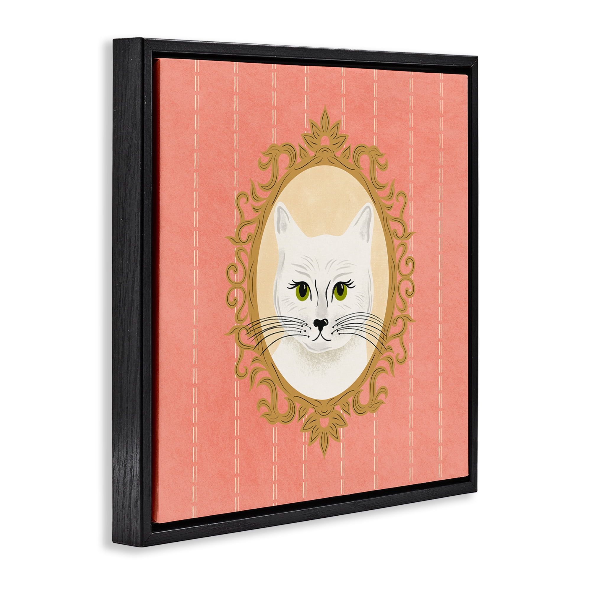 Stupell Industries White Cat Portrait Animals Painting Black Floater Framed Canvas Art Print Wall Art, 18 x 18
