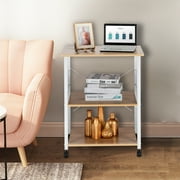 UBesGoo Kitchen Utility Cart, Microwave Table Stand, Rolling Small Kitchen Coffee Cart Organizer with Metal Frame, Vintage/Black, Light Beige/White