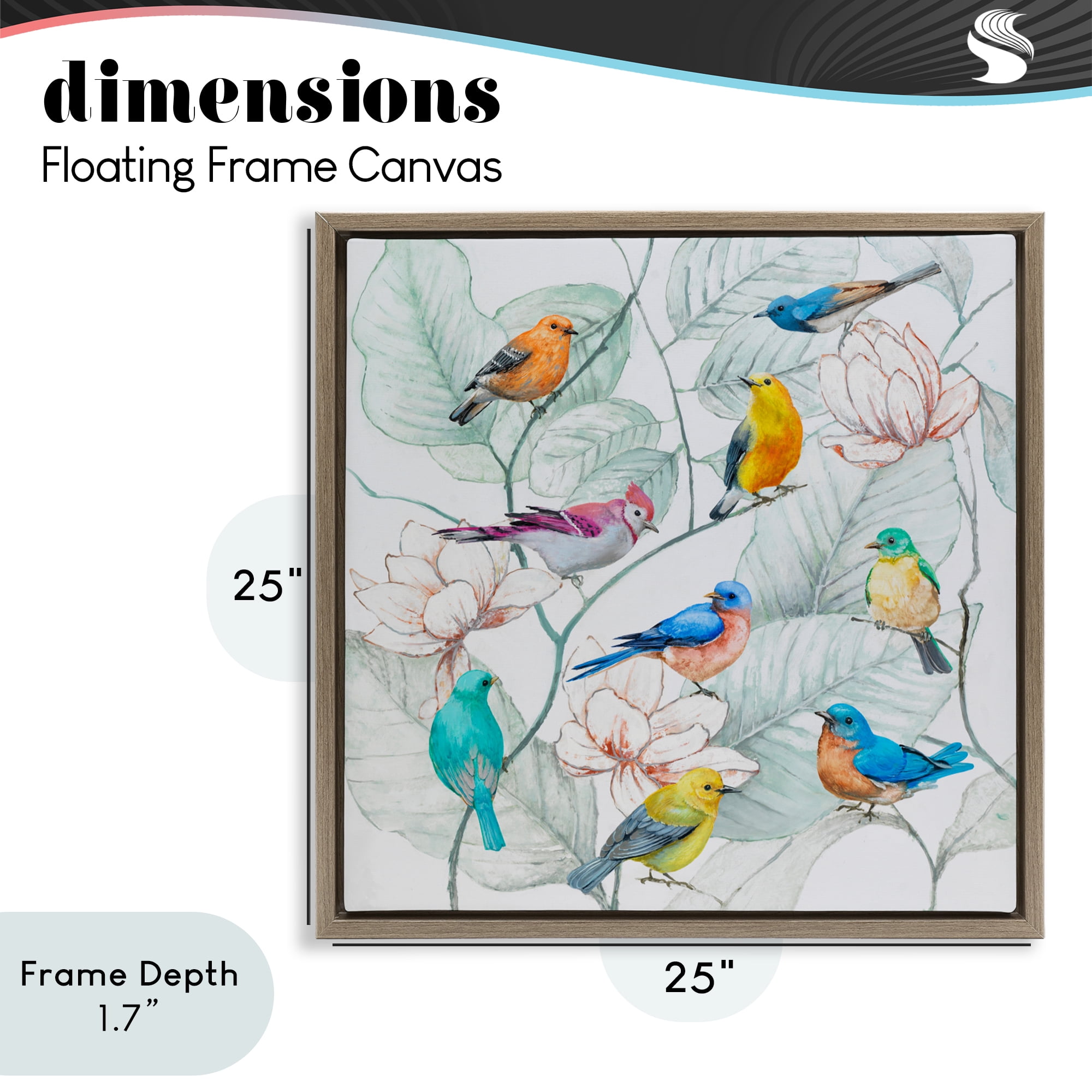 Stupell Industries Colorful Array Of Birds Brown Framed Floater Canvas Wall Art, design by Lorenzo Collective