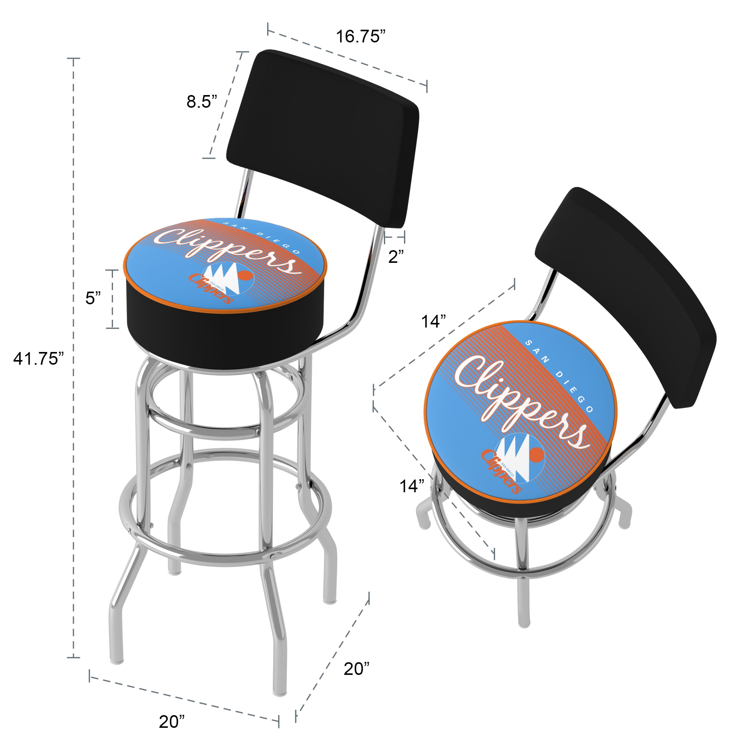 Trademark Gameroom San Diego Clippers Hardwood Classics Bar Stool with Back Rest