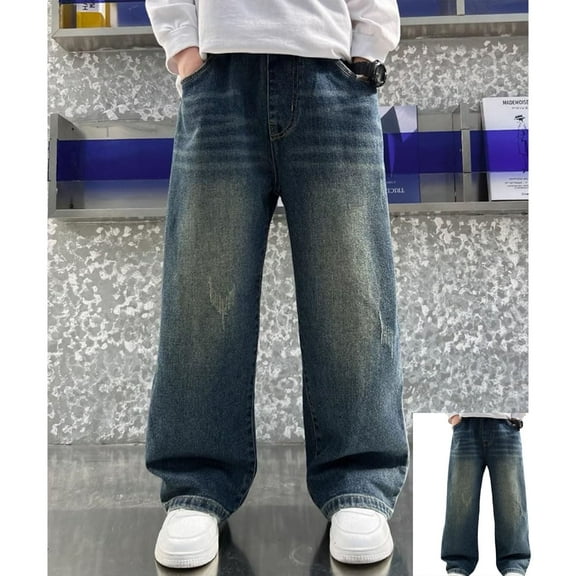 Boys Casual Relaxed Fit Denim Trousers with Comfort Stretch Elastic Waistband for Everyday Play and School