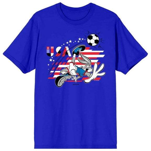 Looney Tunes Bugs Bunny Soccer USA Adult Royal Blue Crew Neck Short Sleeve T-shirt-3XL
