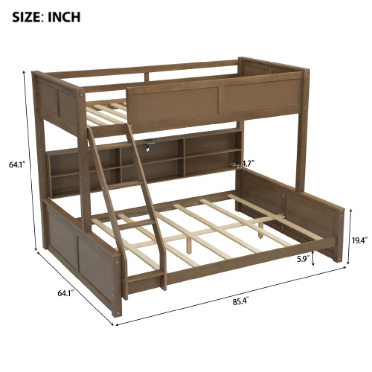 Twin XL Over Queen Bunk Bed with Storage Cabinets & USB Ports, Solid Wood Loft Bed with Guardrails, Space Saving Bed for Bedroom, Natural