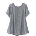 thumbnail image 3 of Admvng Shirts For Women Casual Solid Color Decorative Button Short-Sleeve Top S-2XL, 3 of 10