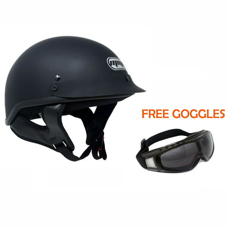 Motorcycle Cruiser Half Helmet DOT Street Legal Flat Matte Black (Medium) + FREE Smoked Riding