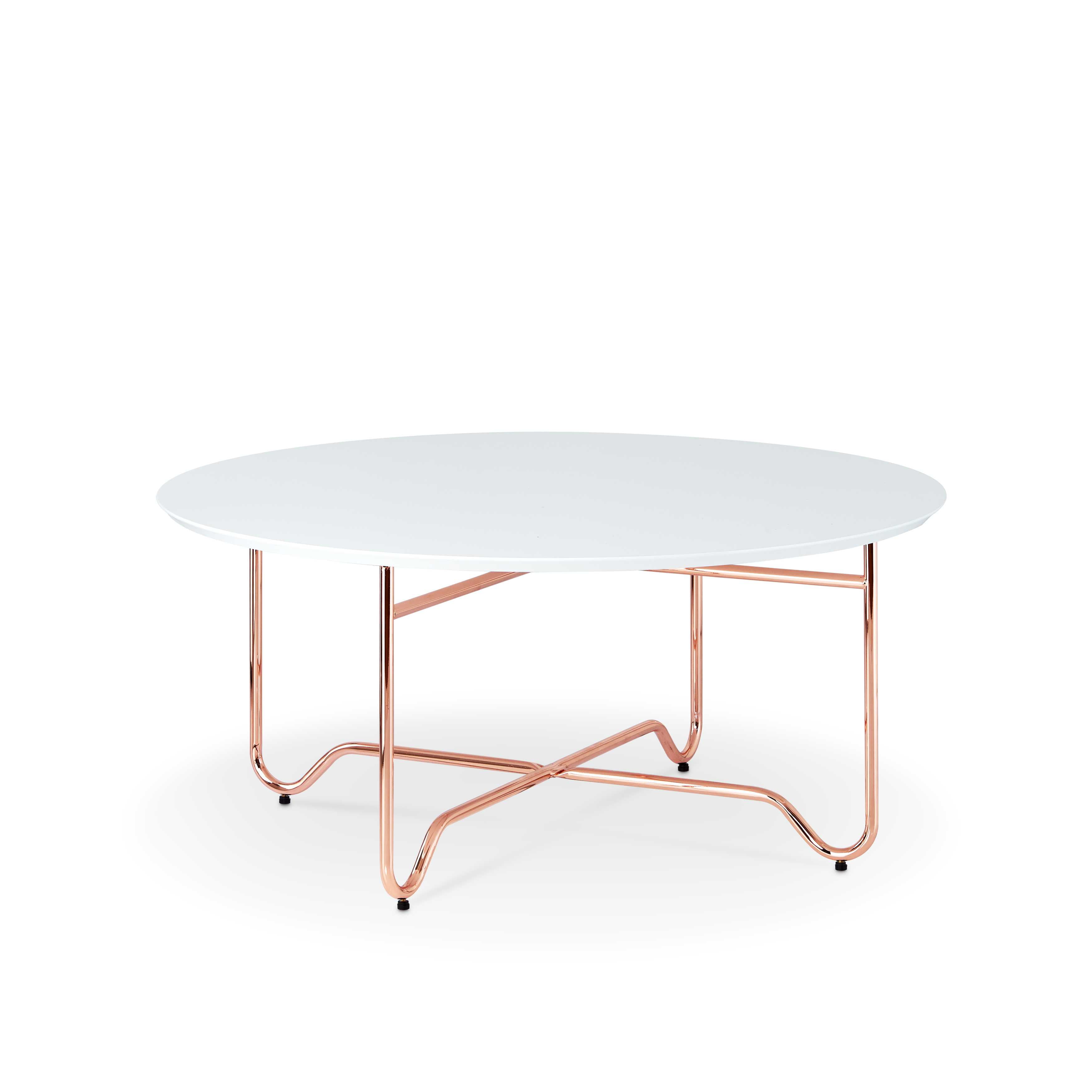 Coffee Table in White & Rose Gold MDF, Iron White & Rose Gold
