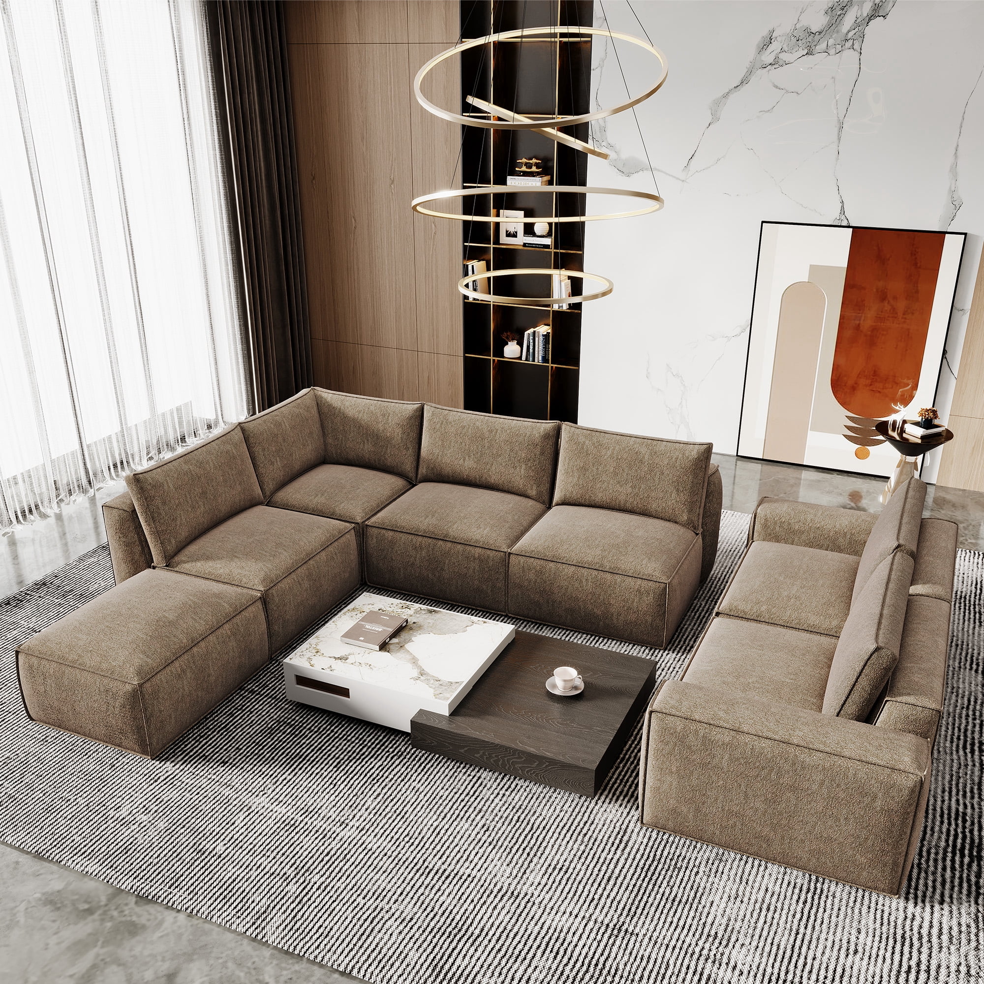175" Oversized Boneless Couch for Living Room, Neche Modern Modular Sectional, Convertible, U Shaped, Deep Seat, Big Comfy Sofa Set with Ottoman,Brown