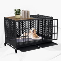 48 Inch Heavy Duty Dog Crate with Wheels, Folding Metal Big Dog Cage for Large and Medium Dogs, Extra Large XL XXL Indestructible Furniture Style Dog Crate with Removable Tray.