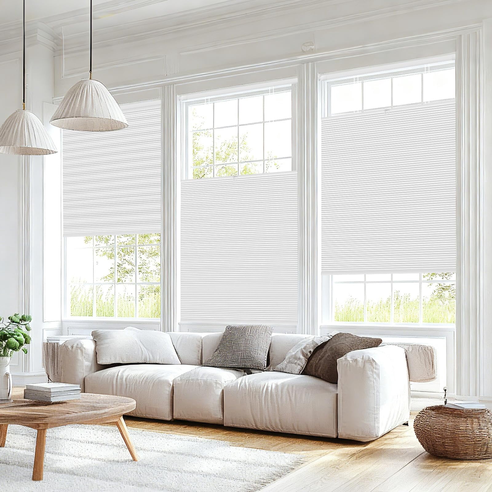 Jane Stone 35"W x 64"H No Drill Cellular Honeycomb Shade, Cordless Top Down Bottom Up TDBU Blackout Blinds, No Tools Required Window Shade for Indoor Home, White