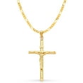 thumbnail image 1 of 14K Yellow Gold Crucifix Pendant with 3.9mm Figaro 3+1 Chain Chain Necklace - 22", 1 of 4