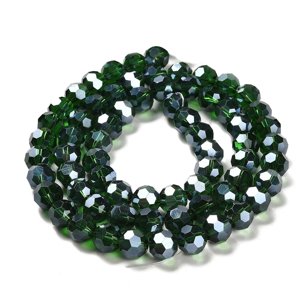 10Strand Transparent Glass Beads 32 Facets AB Color Plated Round Sea Green 10x8.5~9mm Hole: 1.6mm 67pcs/strand 23.62''(60cm)