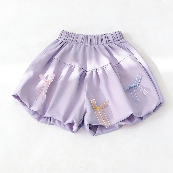 ITSAME Toddler Girls Shorts, Loose Fit Elastic Waist Cute Bow Summer Fashion Casual Shorts Purple 1-2T