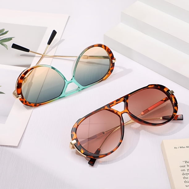 2 Pairs Retro Aviator Sunglasses for Women Men, Oversized  display picture 3