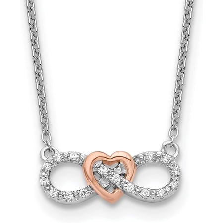 Solid Gold 14K Two-Tone Lab Grown Diamond Heart Infinity Necklace - 18" Chain