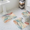 thumbnail image 3 of Abstract Water Ripple Bathroom Rugs Set Blue Brown Gradient Stitching Non Slip Absorbent Soft Bath Mats 3 Piece Set with Bathroom Rug, U-Shaped Floor Mat, Toilet Seat Cover Small Size, 3 of 9