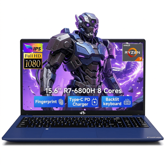 15.6" IPS FHD Gaming Laptop 32GB DDR5 RAM 1TB SSD AMD Ryzen 7 6800H (Beat i7-12650H, 8 Cores Up to 4.7GHz) AMD Radeon 680M GPU-Computer with 100W Type-C 180° Viewing Blue